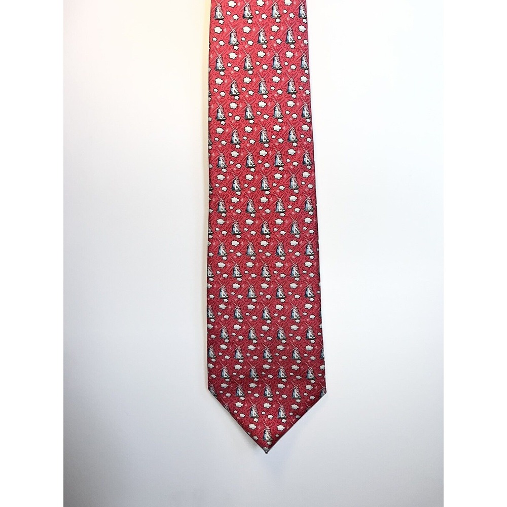Vineyard Vines 100% Silk Tie Men's Pink Windmill Clouds Design Martha's Vineyard